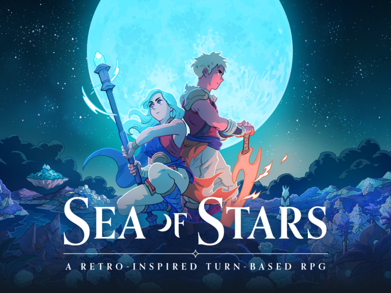 Key art for Sea of Stars, featuring a young pair of warriors under a moonlight sky.