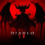 Key art for Diablo 4, featuring the silhouette of Lillith, the game's main villain. She looks like a demon with wings and horns on her head.