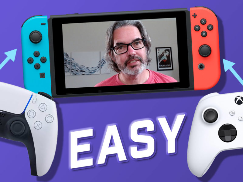 Cover image for the video featuring a Playstation and an Xbox controller paired with a Nintendo Switch